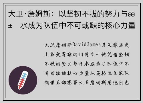 大卫·詹姆斯：以坚韧不拔的努力与汗水成为队伍中不可或缺的核心力量